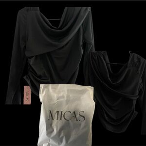 Micas Black Draped Long Sleeve Off The Shoulder Top
